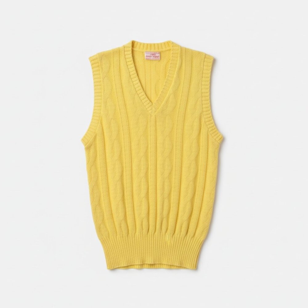 Vintage Yellow Knit Sweater Vest V-Neck